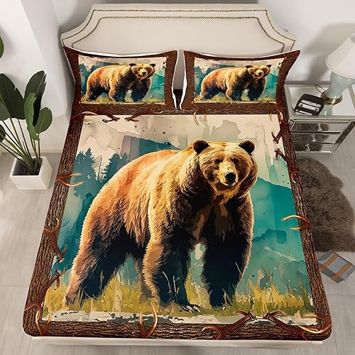 Miniatura 7 de Erosebridal Sábanas de cama de ciervos de caza, sábana bajera ajustable de bandera estadounidense, tamaño individual, juego de ropa de cama de