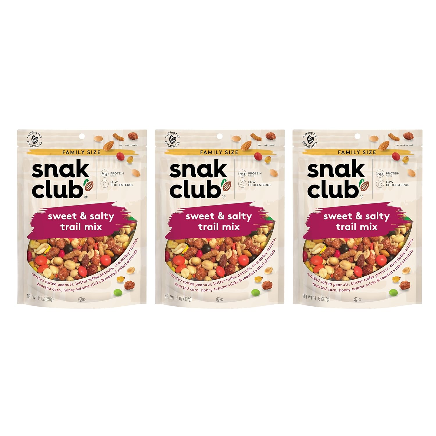 Snak Club Sweet & Salty Trail Mix, Family Size, 14 Ounce (Pack of 6)