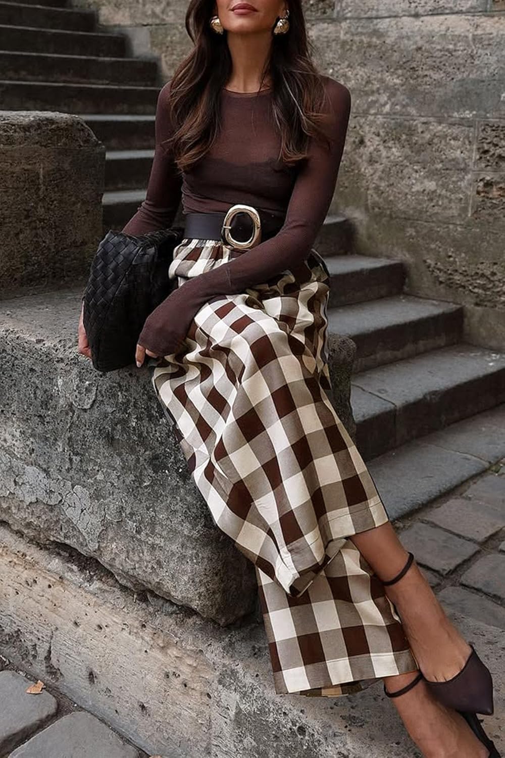 Cicy Bell Womens Wide Leg Plaid Pants Checkered Business Casual Trousers High Wiasted Baggy Palazzo Pants - Image 4