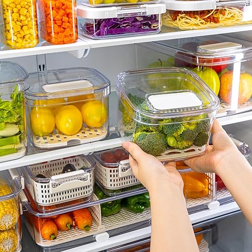 Miniatura 9 de Felli Duo Fresh Veggie Keeper para refrigerador con bandejas de ventilación y drenaje, contenedor GRANDE de almacenamiento de frutas y verduras