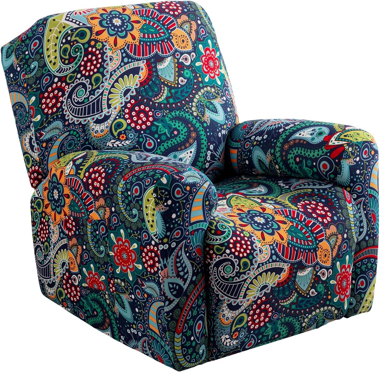 CRFATOP Printed Recliner Cover with Pockets Single Reclining Slipcover 4-Pieces Lazy Boy Recliner Sofa Chair Cover with Elastic Bottom for Recliner Furniture Protector for Kid Pet,A05