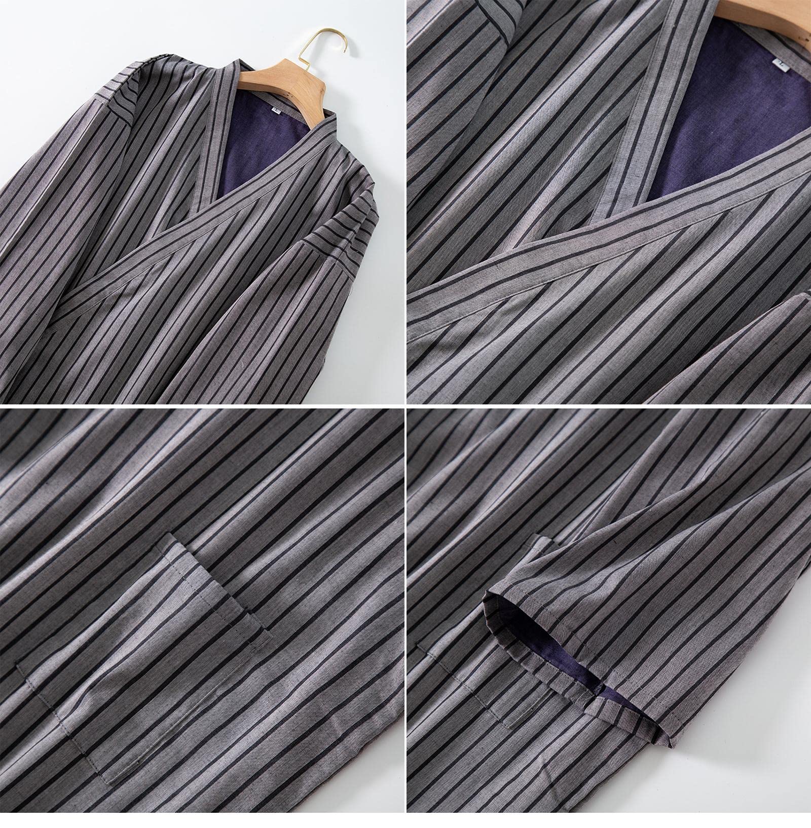 Hombres Kimono Robe Cotton Yukata SPA Sauna Albornoz Sleepwear Kimono de Rayas japonesas para Hombres