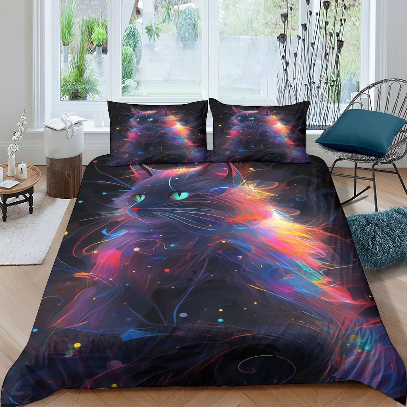 Housse de couette enfant chat 220x240 microfibre parure de lit King ICOBES