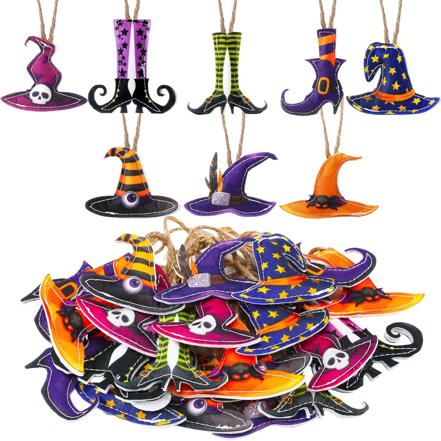 24 Pcs Halloween Tree Ornaments Felt Witch Hat Leg Tree Decoration Orange Purple Halloween Hanging Ornaments for Home Party Decoration Favors