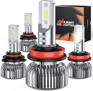 Nilight 9005 H11 LED Headlight Bulbs Kit, 350% Brightness, HB3 High Beam/ H11 Low Beam LED Bulbs Combo, 6000K Cool White, Mini Size, 4-Pack