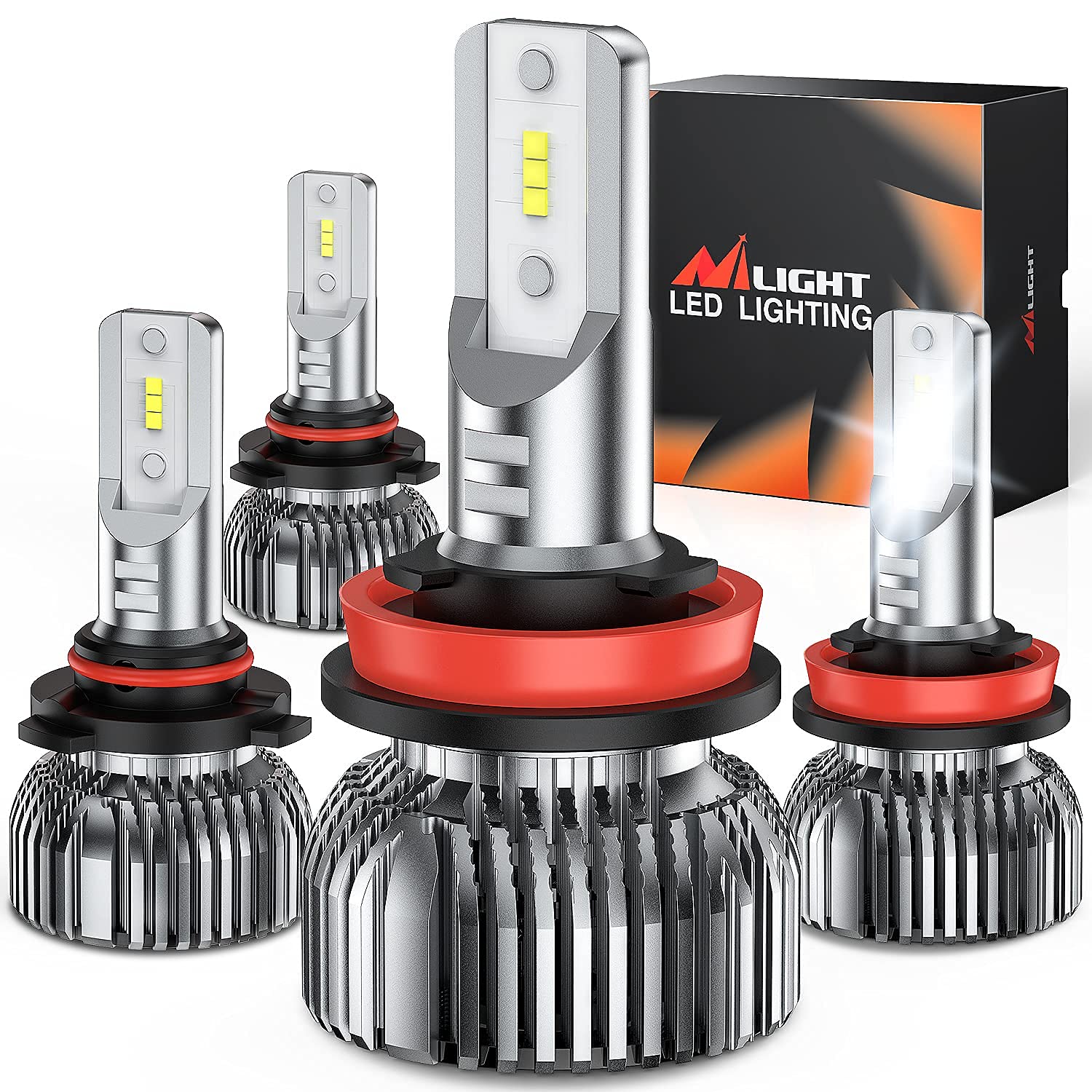 Nilight 9005 H11 LED Headlight Bulbs Kit, 350% Brightness, HB3 High Beam/Low Beam Combo, 6000K Cool White, Mini Size, 4-Pack