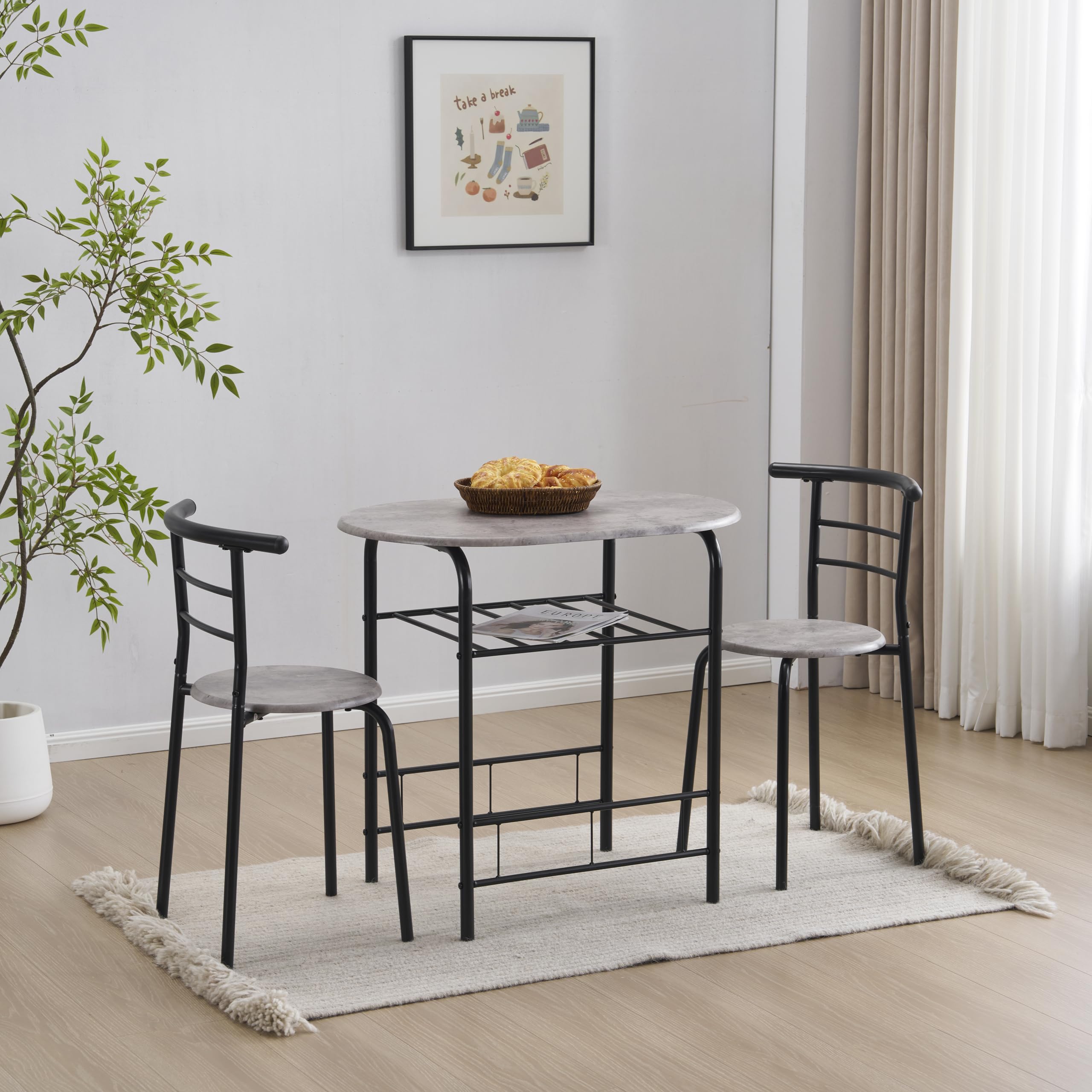 Amazon｜JvFun 円形 ダイニングテーブルセット 2人用 3点セット 幅70cm