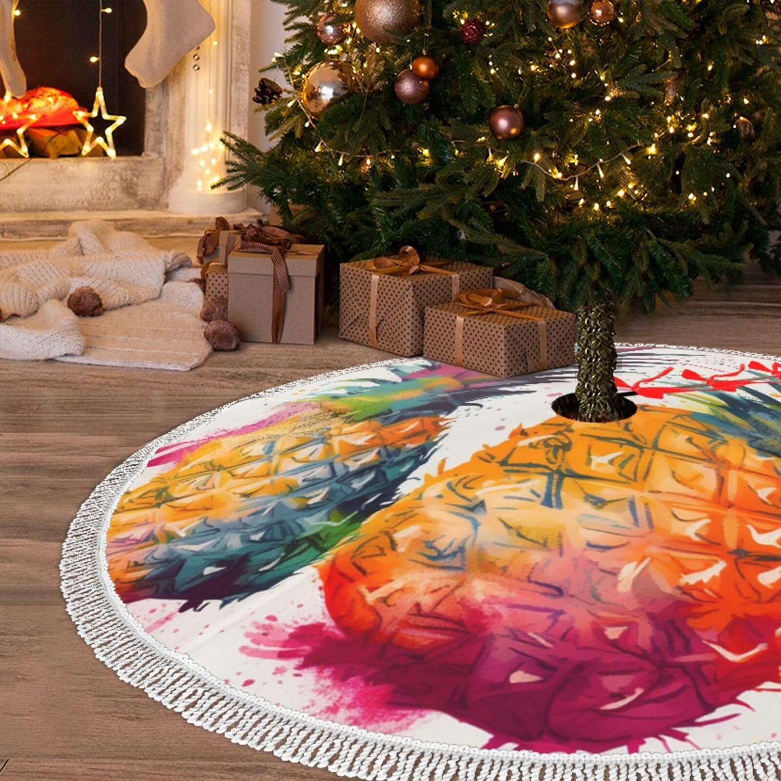 Jupe de sapin de Noël de 122 cm avec pompons pour cacher les pieds laids et retenir les aiguilles