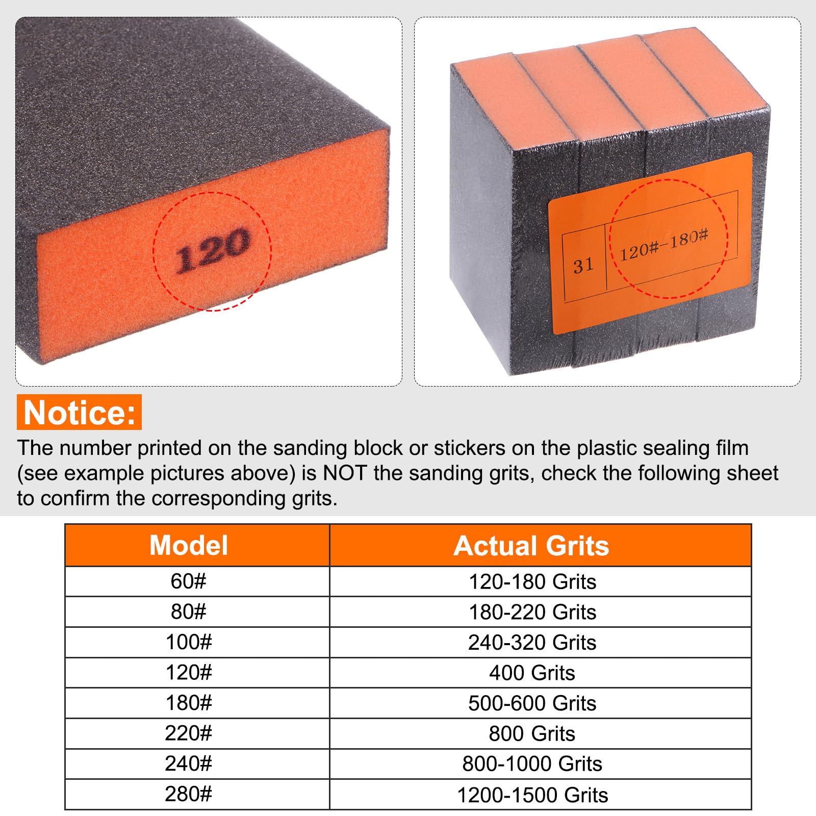 HARFINGTON 4 bloques de esponja de lijado de grano 2000-2500, 100 x 70 x 25 mm, marrón y naranja