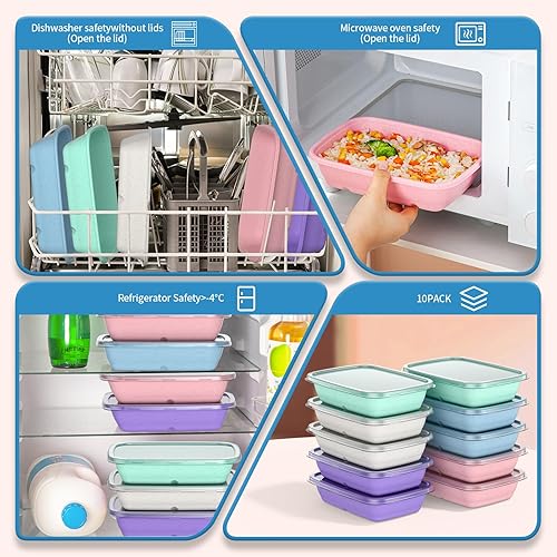 Miniatura 5 de Bento - Juego de 10 cajas de almuerzo coloridas para niños y adultos, aptas para microondas, sin BPA, recipientes de almuerzo perfectos para la