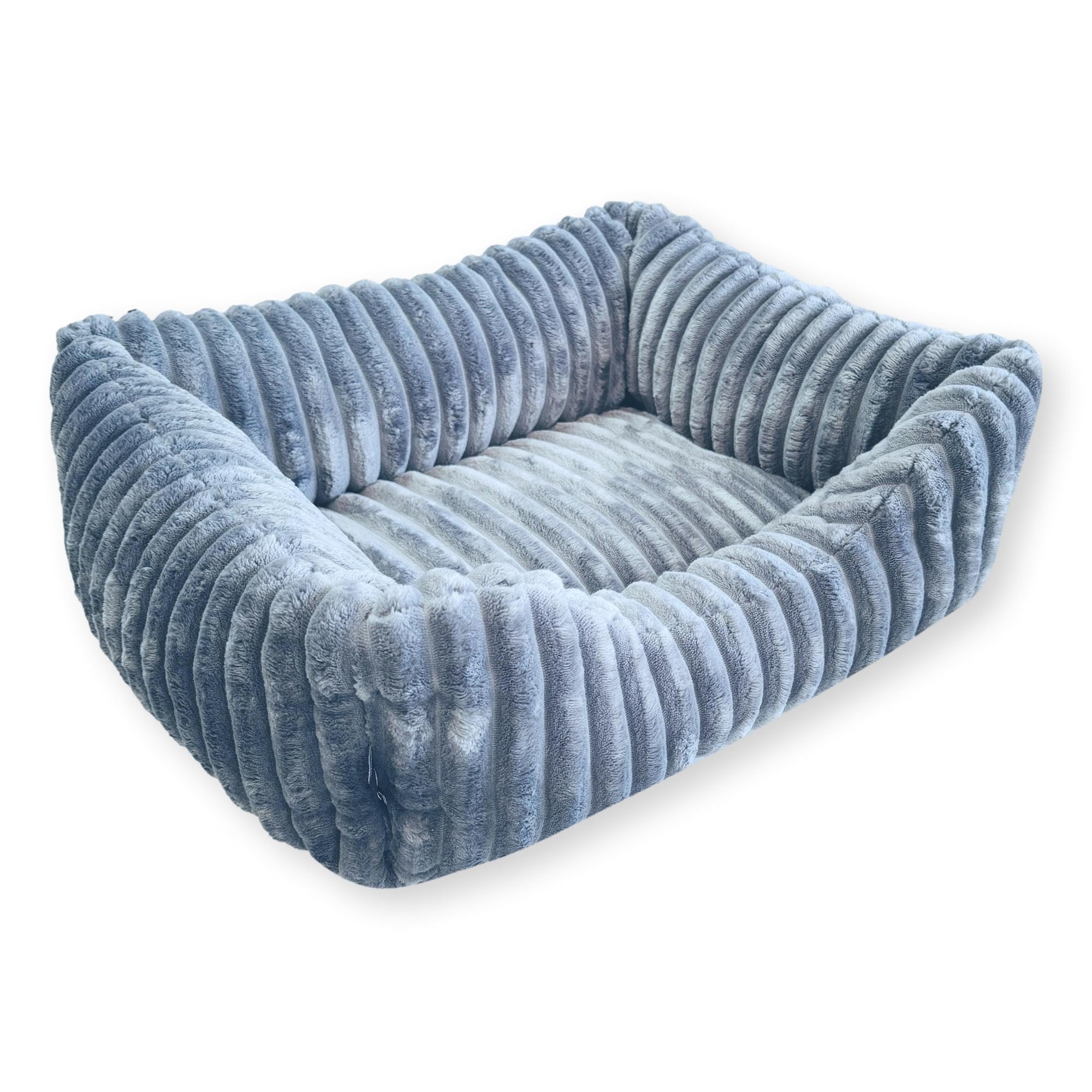 4L Textil Bella Plüsch-Hundebett Premium-LINE Kuscheliges Hundekörbchen aus Cord Katzenkorb Hundekorb für Welpen Hundebett flauschig Hundesofa kleine Hunde (Dunkelgrau, 90x70 cm)
