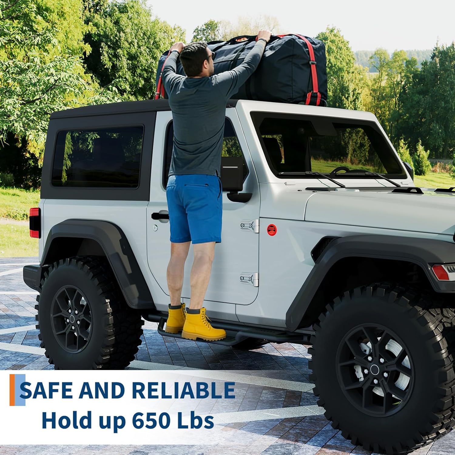 Garvee Running Boards Compatible with 1997-2006 Wrangler TJ 2 Door, 6" Two-Stair Off-Road Heavy-Duty Side Steps, Black Powder Coated Nerf Bars for Easy Cab & Roof Access