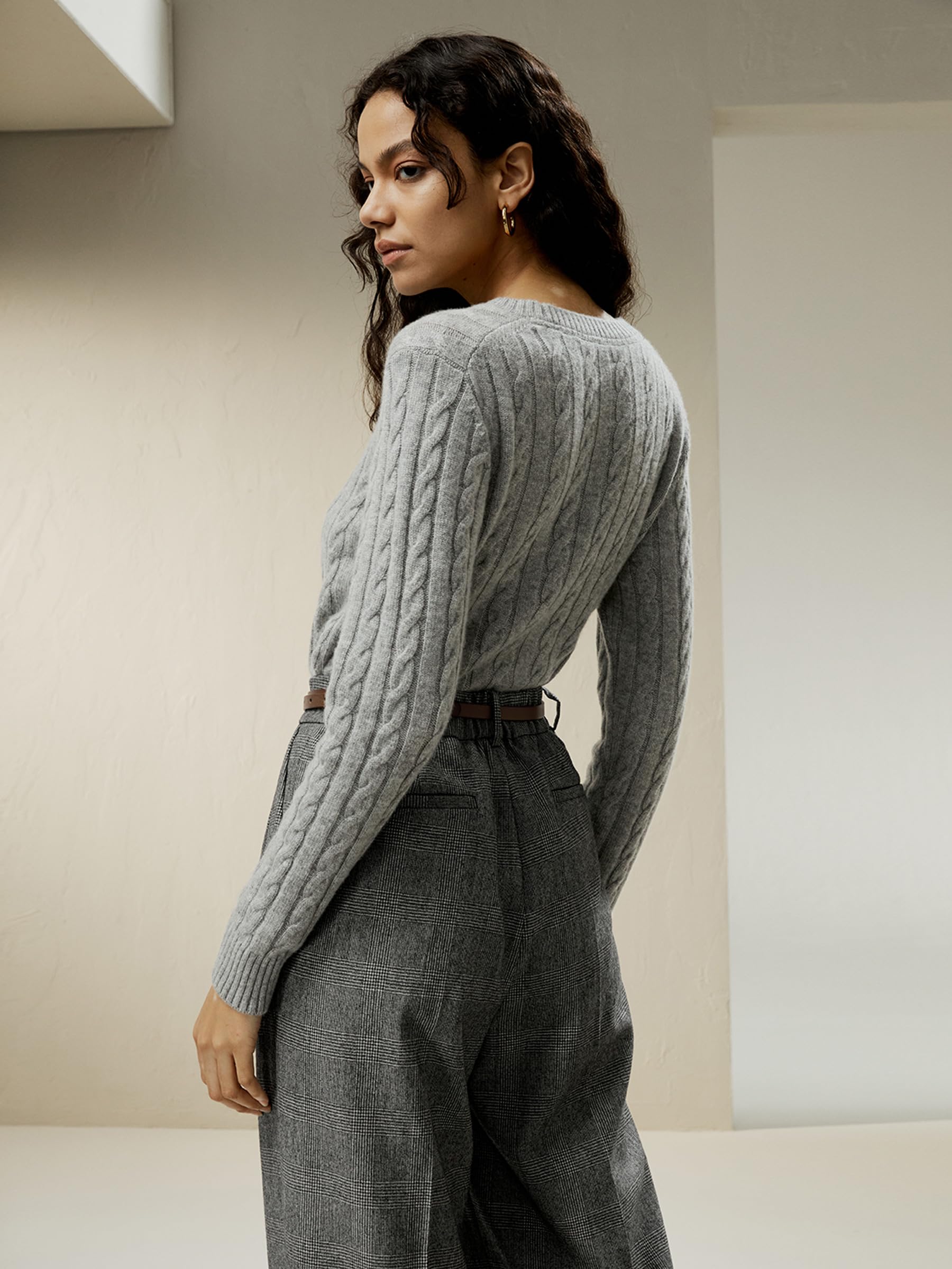 LilySilk Wollkaschmirpullover für Damen, klassischer Pullover im Preppy-Stil mit geripptem Zopfmuster, für Herbst und Winter