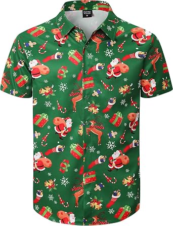 Mens Party Print Button Down Collared Short Sleeve Casual Shirt