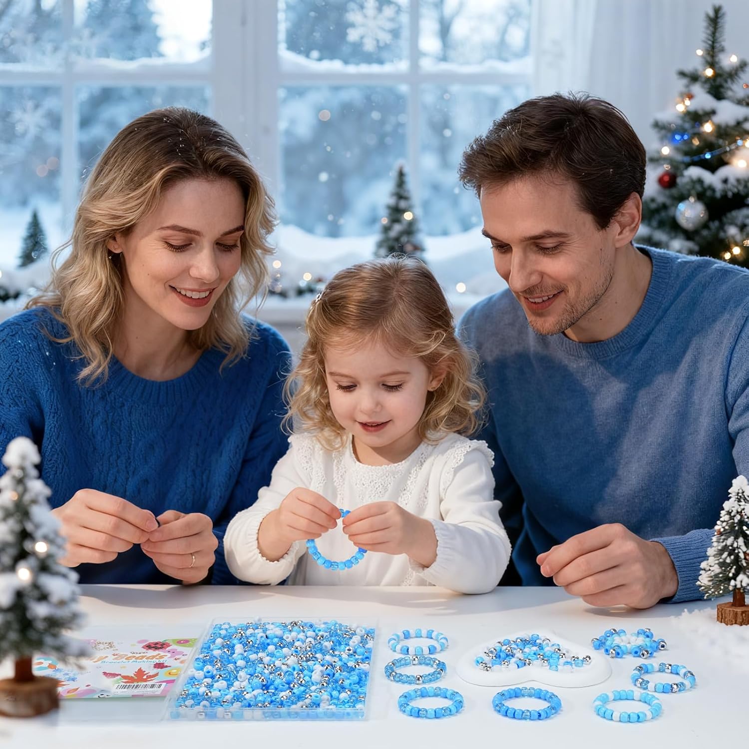 1000PCS Winter Pony Beads Bulk – 6x9mm White Silver White Blue Glitter Kandi Beads for Bracelets, Jewelry Making, Hair Braids, Holiday Crafts & DIY Snowflake Decorations - Image 5