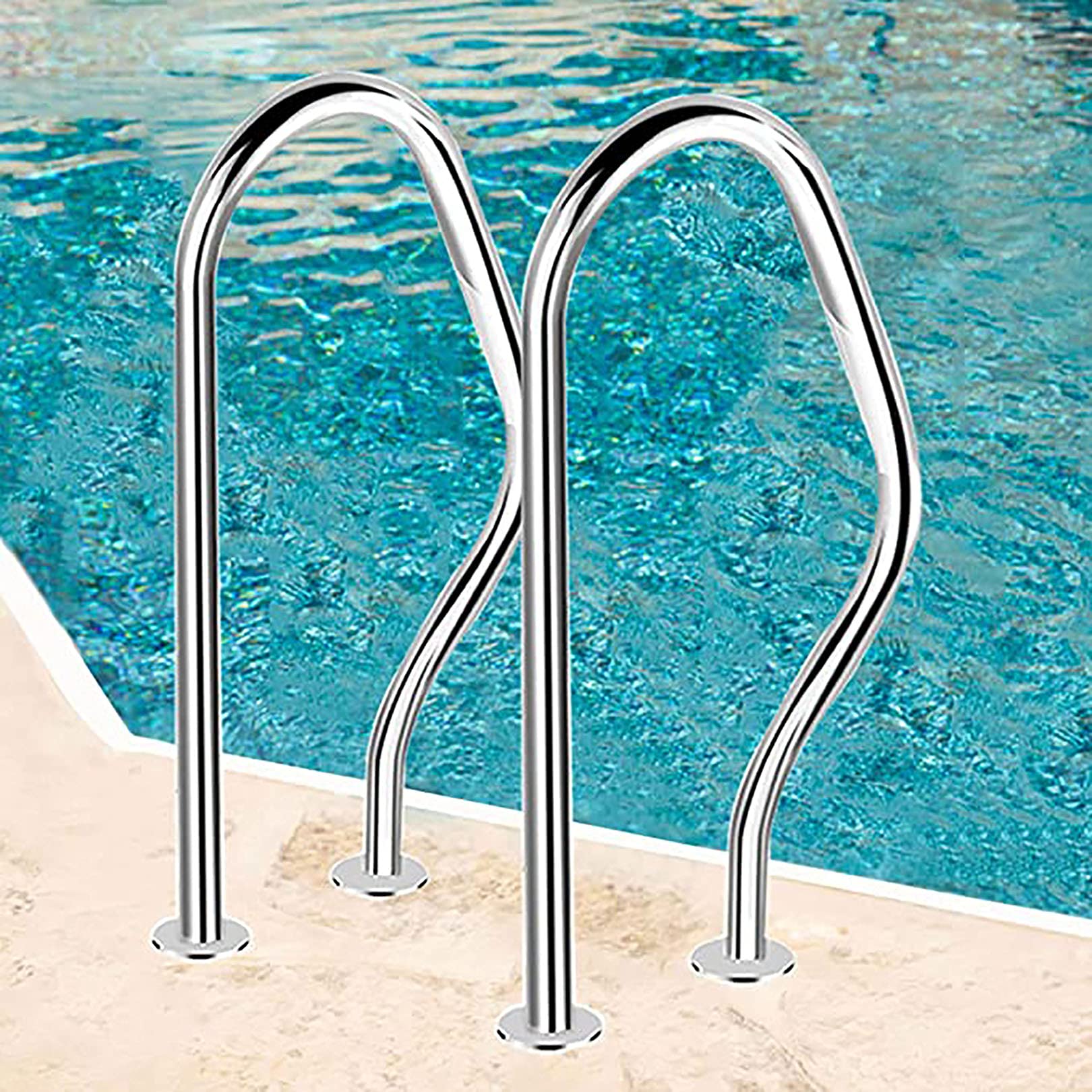 MSHGSKU Pool Handrail Pool Safety Handrails Pool Railing Pool Hand Rail No Pre-Embedded Mounted Stainless Steel Pool Stair Rail (Thickness 1mm)