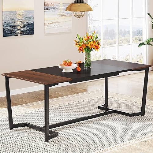 Tribesigns Mesa de comedor para 6 personas mesa de cocina industrial mesa de comedor rectangular de 71 pulgadas para muebles de cocina marco de