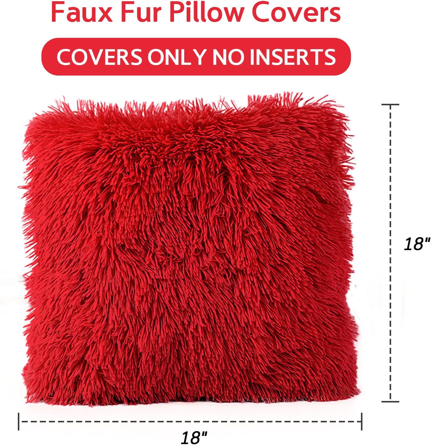 BBiggood Red Throw Pillow Cover, Pack of 2 Luxury Soft Faux Fur Decorative Throw Pillows, Red Room Decor for Christmas, 18 x 18 Inch - Image 6