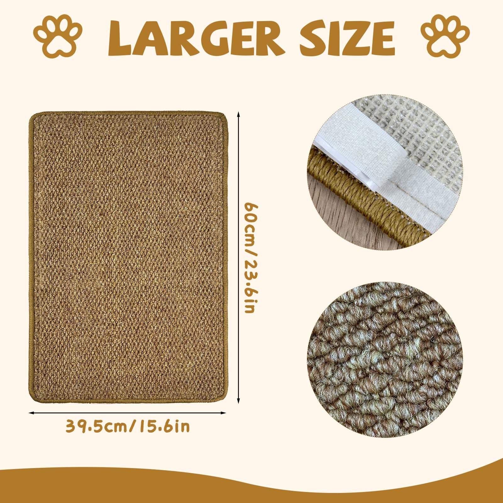 Natural Sisal Cat Nail File & Scratcher, Cat Scratch Pad Wrapped Around Scratcher Post or Cat Tower, Cat Scratching Post Repair Mat for Furniture & Scratch Board (23.6*15.6 Inch)