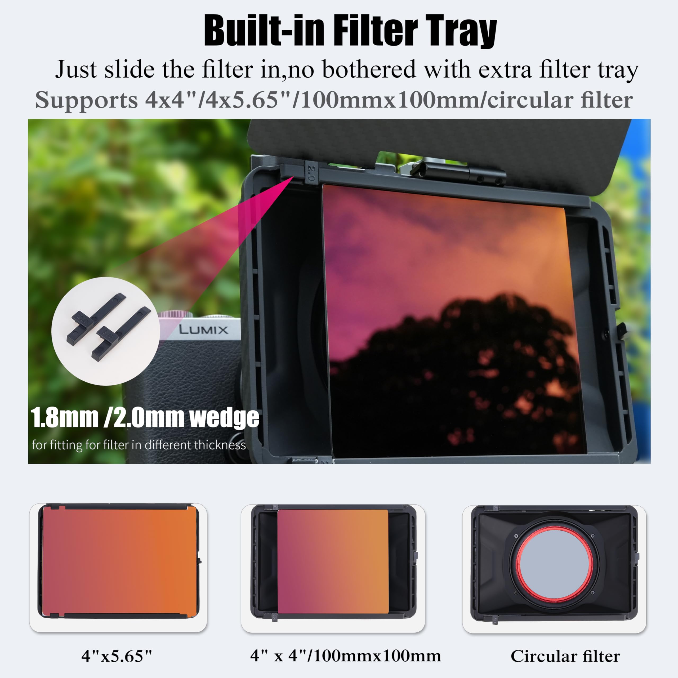 Fotga Mini caja mate ligera con bandera superior de fibra de cabina para cámara DSLR, soporta filtro cuadrado de 4 x 4 / 4 x 5.65 y circular de 52 mm/55 mm/58 mm/62 mm/67 mm/72 mm/77 mm/82 mm ND UV