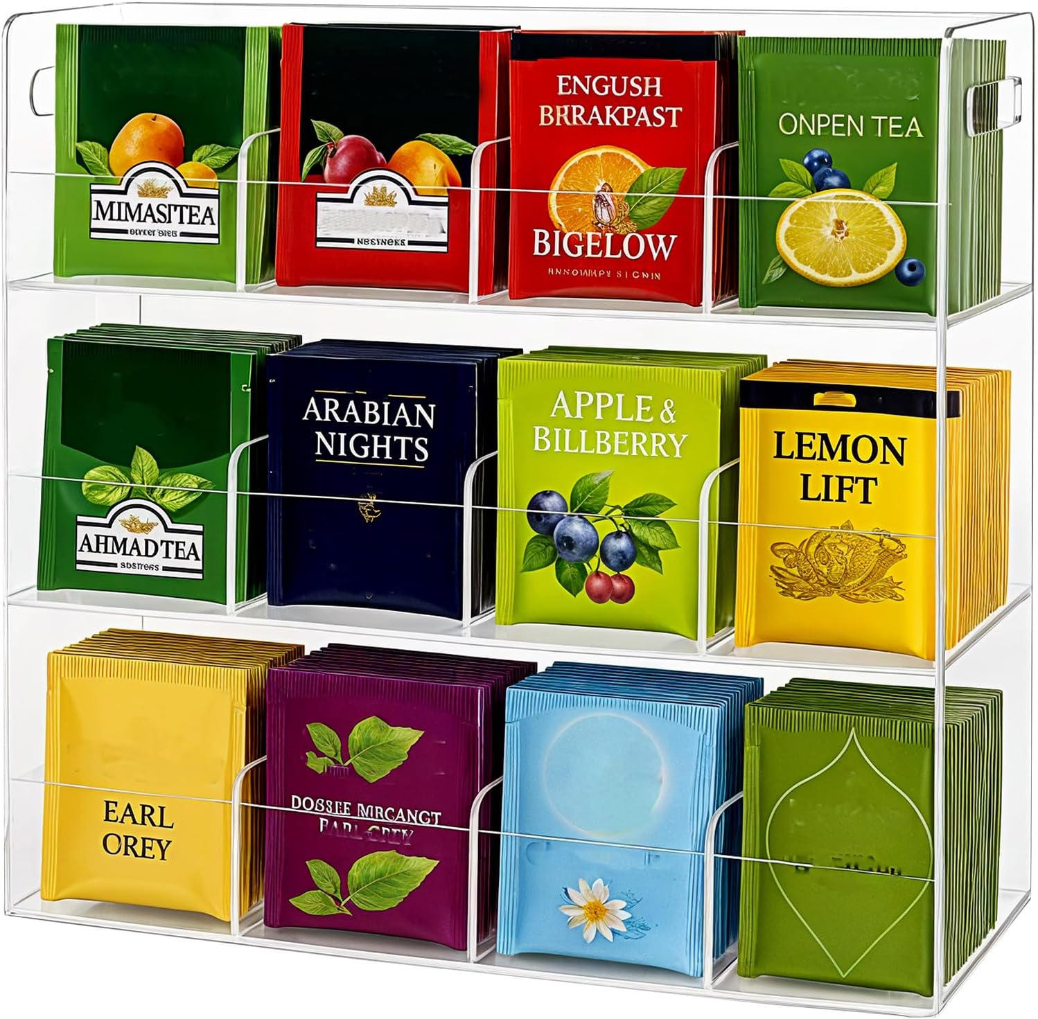 Acrylic Tea Bag Organizer for 216 Tea Packets, No Assembly Required, Display Holder for Countertop, Vertical Tea Bag Caddy for Cabinet, Tea bar Accessories, Teabags Storage Containers