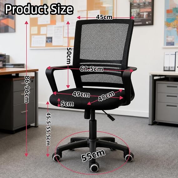 COZYBRITE Office Desk Chair Ergonomic with Back Lumbar Support Height Adjustable Padded Armrest Computer Swivel Mesh Chairs for Home Office