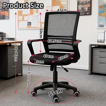 COZYBRITE Office Desk Chair Ergonomic with Back Lumbar Support Height Adjustable Padded Armrest Computer Swivel Mesh Chairs for Home Office