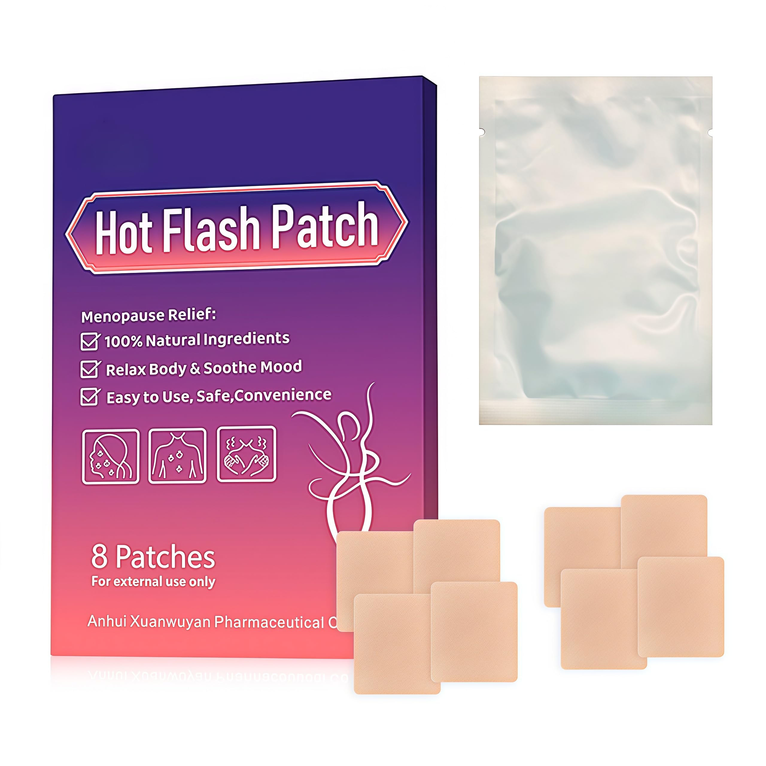 BumpGlow Menopause Relief Patches Therapy Patches Natural Hot Flash Patch for Sleeping Aid &amp; Restful Nights-Relieves Hot Flashes, Dryness, Excessive Sweating-Menopause Support-Estrogen Free(8 Count)