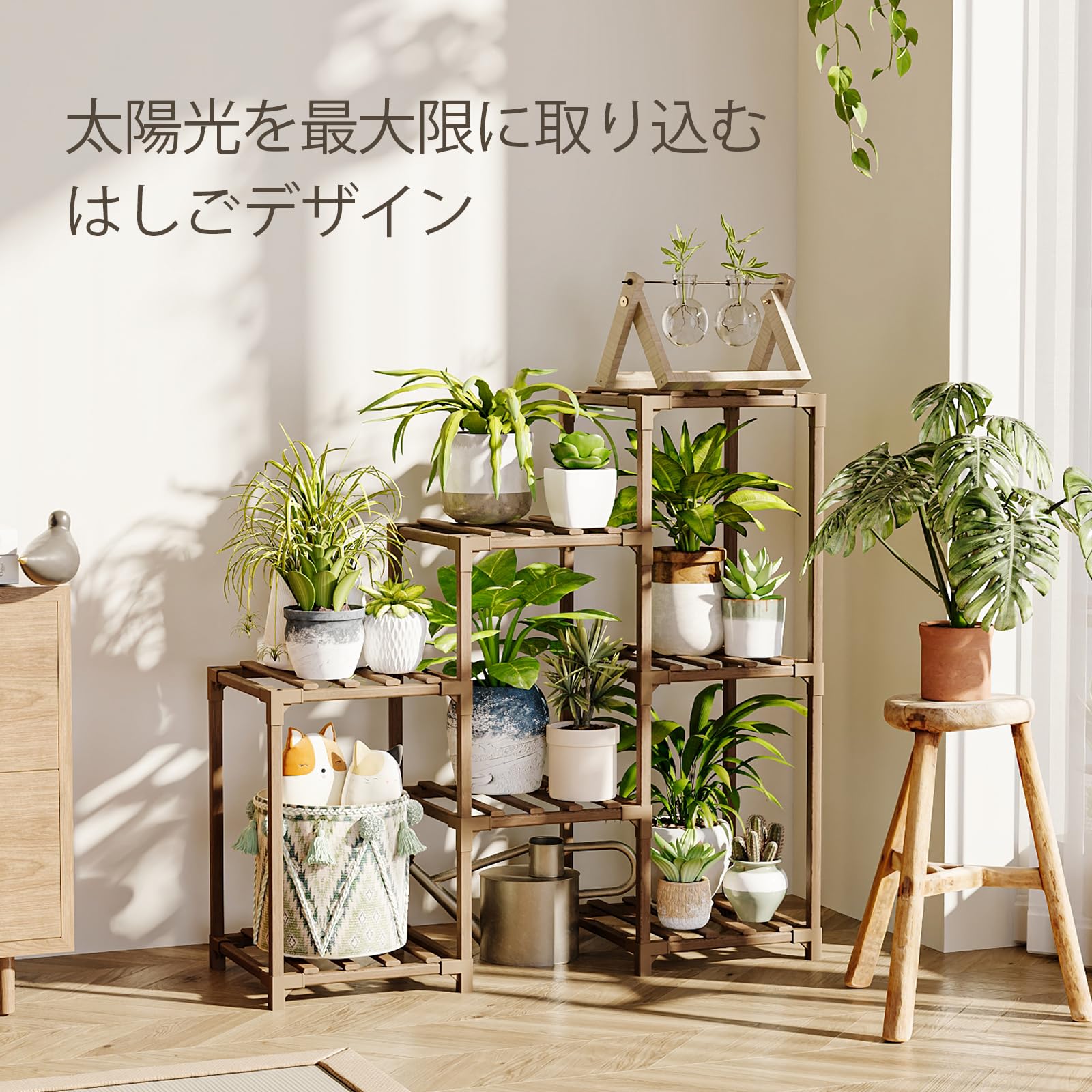 Amazon.co.jp: Bamworld フラワースタンド 室内 花台 プランター