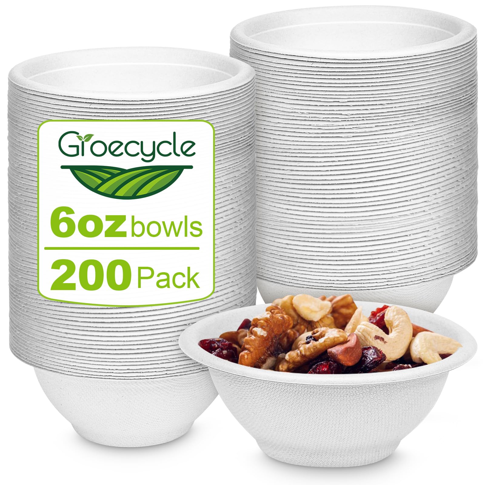 Cuencos desechables pequeños de 6 onzas: paquete de 200 cuencos de chile desechables, cuencos de papel compostables para salsas, helados, cuencos biodegradables de bagazo blanco
