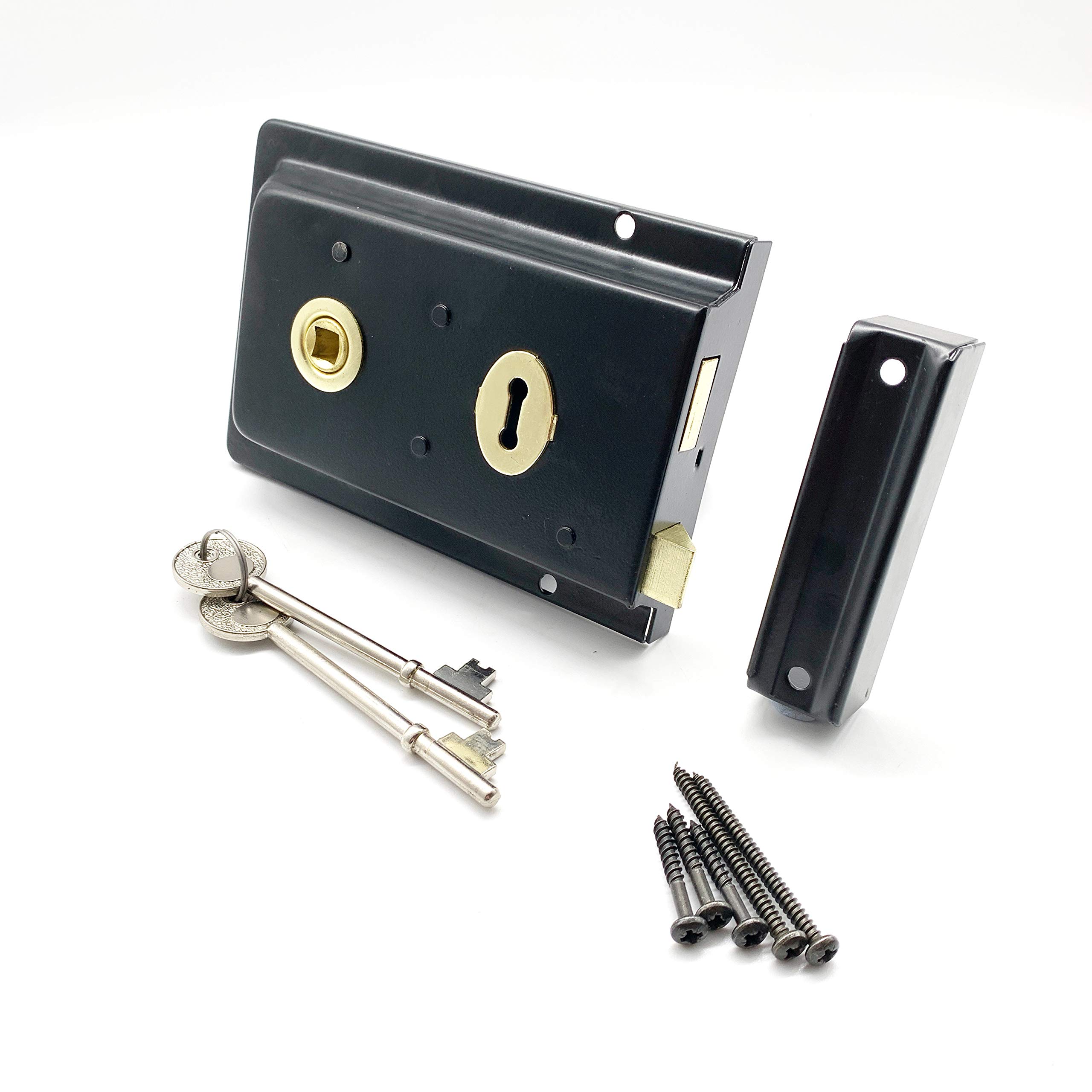 Eai Black Rim Sashlock Surface Mounted Lock 156 X 106Mm Fluted Pattern