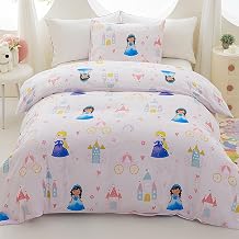 Pink Princess Twin Duvet Cover Set, 2-Piece Soft Reversible Comforter Cover for Girls with Pillowcase, Hidden Zipper Closure Comforter Not Included