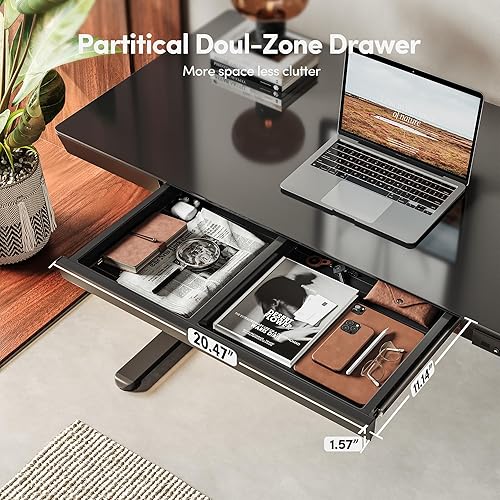 Miniatura 5 de CubiCubi Escritorio eléctrico de pie con cajones de 48 × 24, escritorio de cristal de altura ajustable de una pieza, escritorio de pie ajustable de