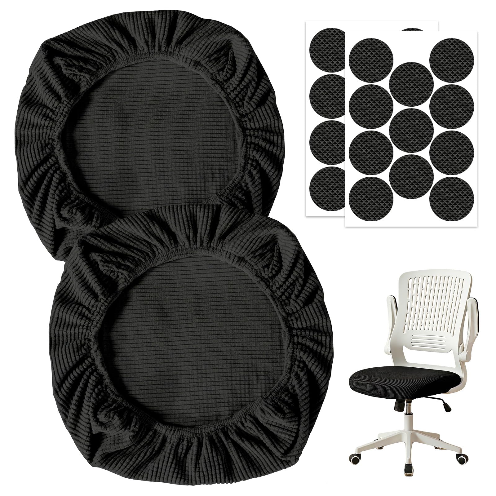 Juego de 2 Funda Silla Oficina y Funda de Asiento con Acolchado Insonorizante Funda Silla Escritorio Extraíble y Reutilizable Funda Elástica para Silla Giratoria de Oficina y de Gaming Negro