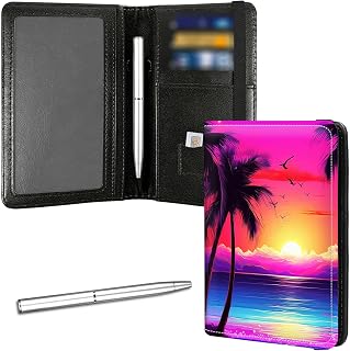 Family Passport & Vaccine Card Holder PU Leather Organizer with A Pen & Multiple Pockets - RFID Blocking & Elastic Band for Secure Travel Storage,Tropical Palm Trees