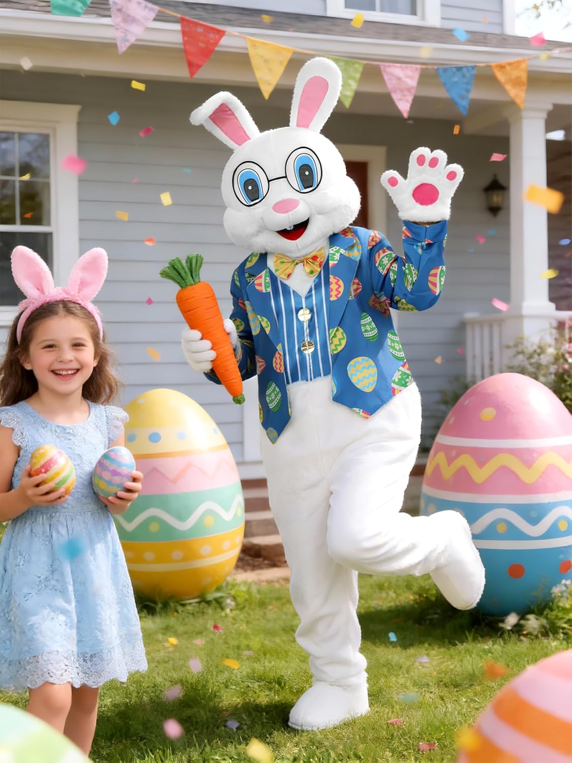 SOMSOC Easter Bunny Costume Adult Rabbit Mascot Onesie Outfit Deluxe Plus Size Bunny Suit for Men Women - Image 2