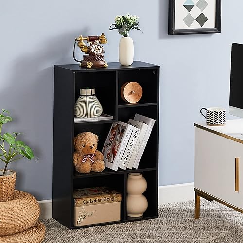 Miniatura 8 de VECELO Libreros modernos de 5 cubos, estantes de 3 niveles, organizador de almacenamiento de 31 pulgadas de alto, altura del estante de hasta 12.8