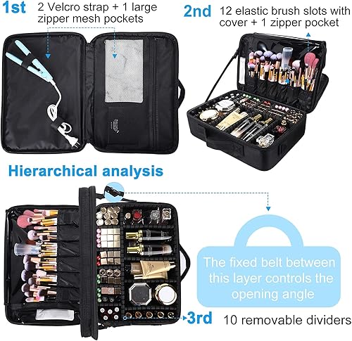 Vista 53 de JOURMON Estuche de maquillaje de viaje, Negro