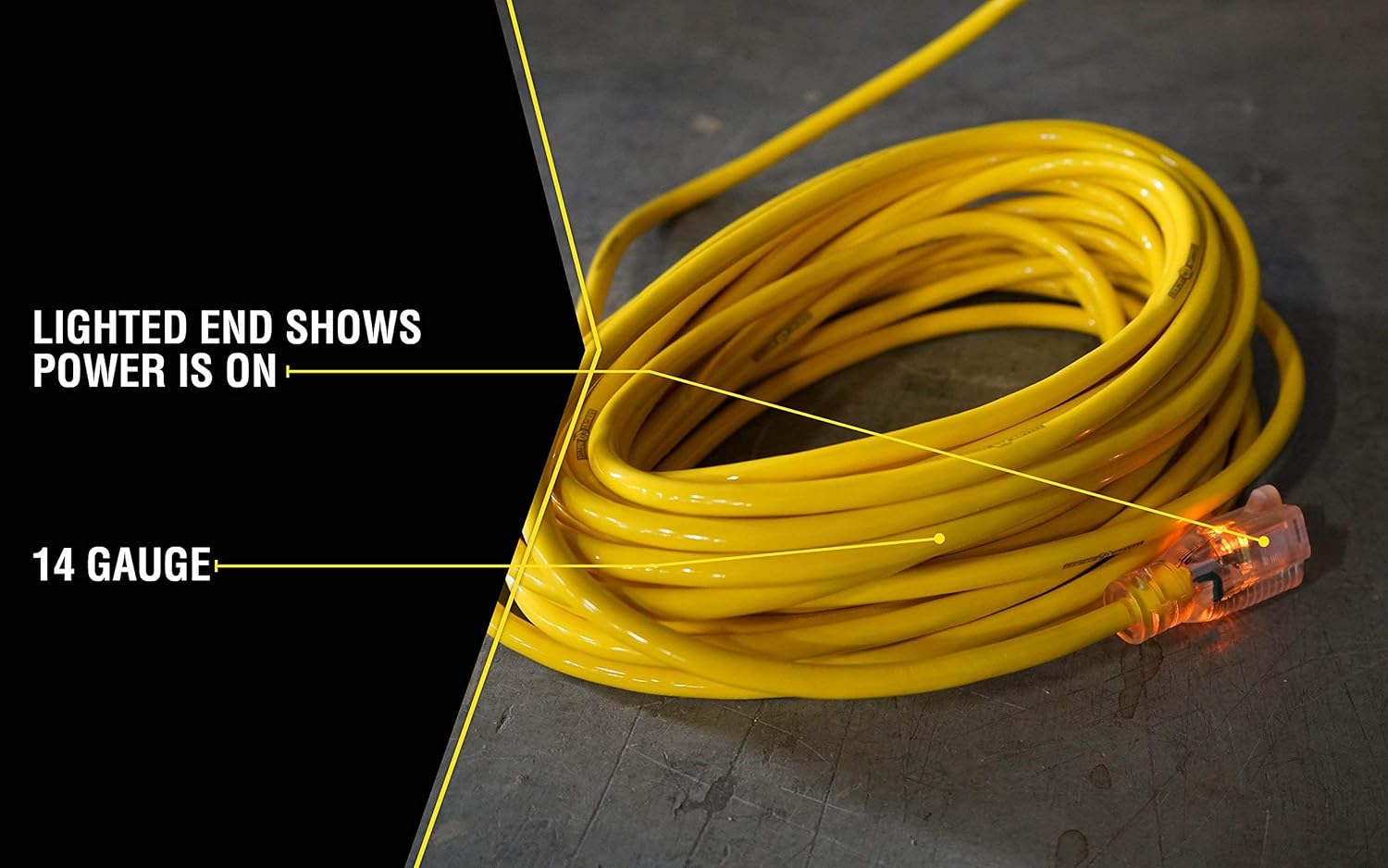 Yellow Jacket 2827 12/3 15-Amp SJTW Contractor Power Block, Heavy Duty, Multi, Lighted Outlets & 2886 UL Listed 14/3 15 Amp Premium SJTW 25' (7.62M) Extension Cord with Grounded