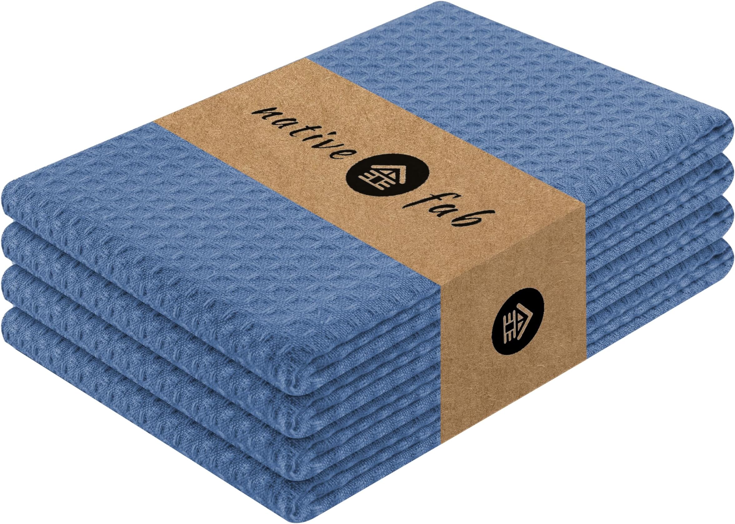 Native Fab Cotton Kitchen Towel with Hanging Loop 40x66 cm, 4-Pack, Waffle Weave Kitchen Towels for Cleaning Drying, Washcloths Soft & Absorbent Cloth Rags, Bar Towel, Dish Cloth, Sky Blue