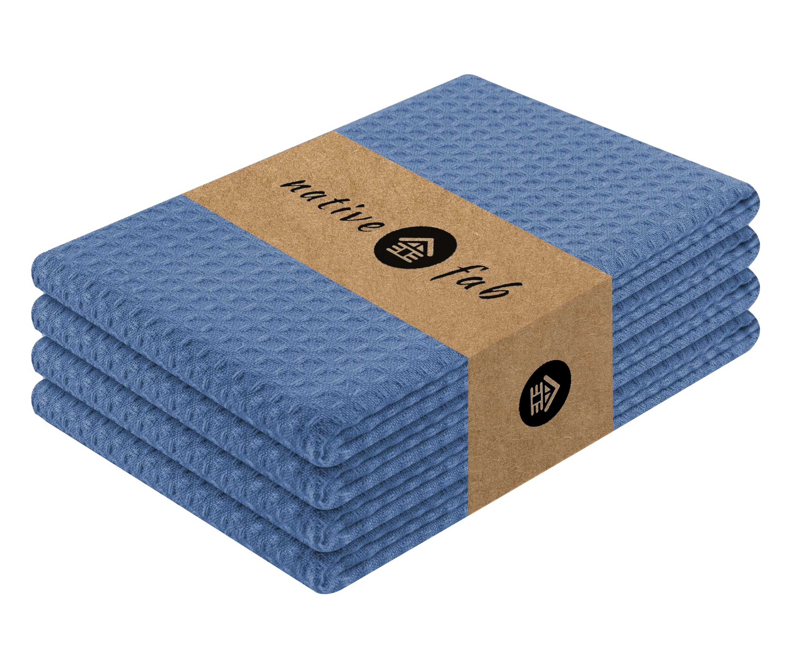 Native Fab Cotton Kitchen Towel with Hanging Loop 40x66 cm, 4-Pack, Waffle Weave Kitchen Towels for Cleaning Drying, Washcloths Soft & Absorbent Cloth Rags, Bar Towel, Dish Cloth, Sky Blue