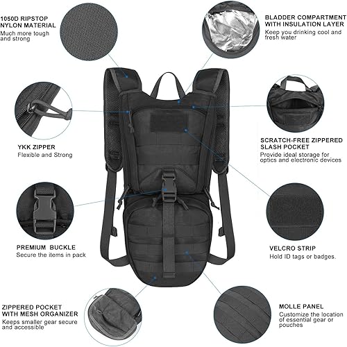 Miniatura 2 de Unigear Mochila táctica de hidratación 1050D con bolsa de agua de 3 L, paquete de aislamiento térmico que mantiene el líquido fresco hasta 4 horas