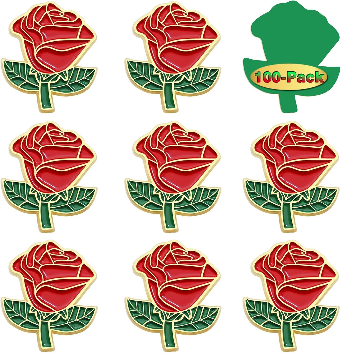 2/12/50/100Pcs Red Rose Flower Enamel Lapel Pin 1.2“ -Brooch Badge For Men Women Clothes Bags Hats