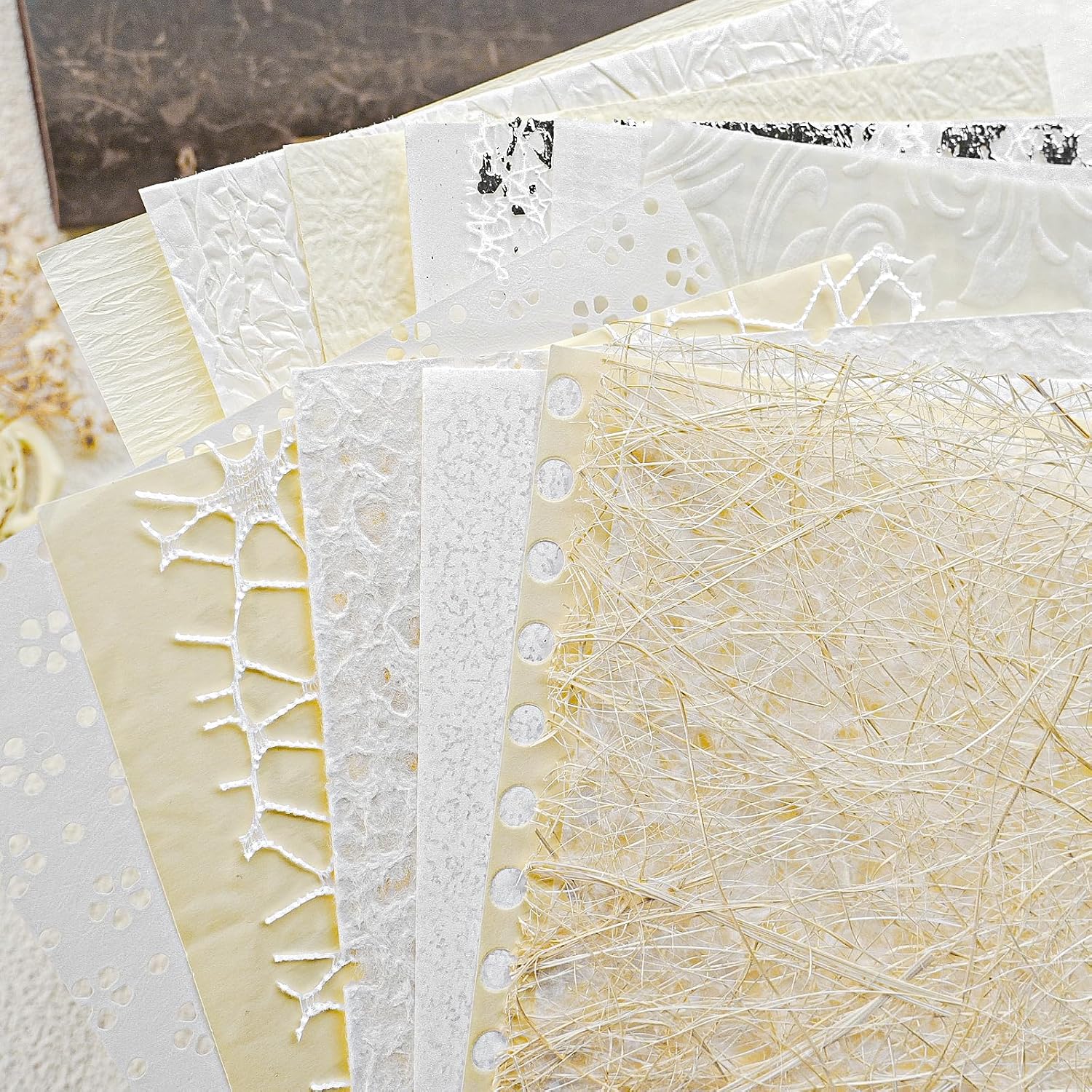 15-Piece Wedding Scrapbook Paper & Mesh Fabric Set, A5 Craft Sheets