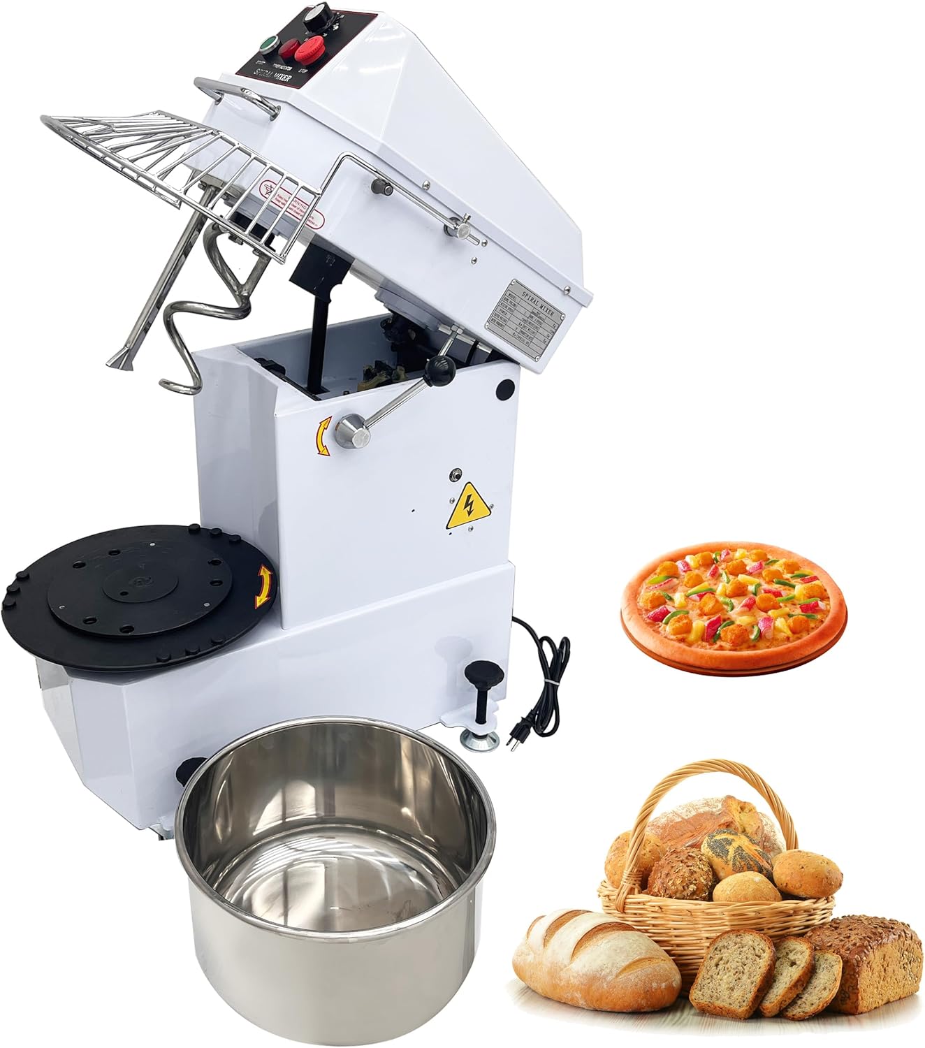 20L Commercial Dough Mixer Machine with Removable Bowl, 110V 1.5KW Double Action Efficiency Stand Planetary Mixer, 60 Minutes Time Setting, Perfect for Bread, Pizza, Pastry