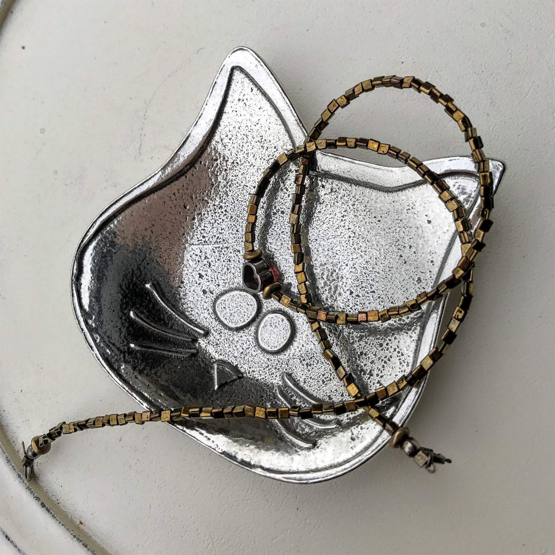 Crosby & Taylor Lucy the Cat Pewter Teabag Holder Trinket Dish