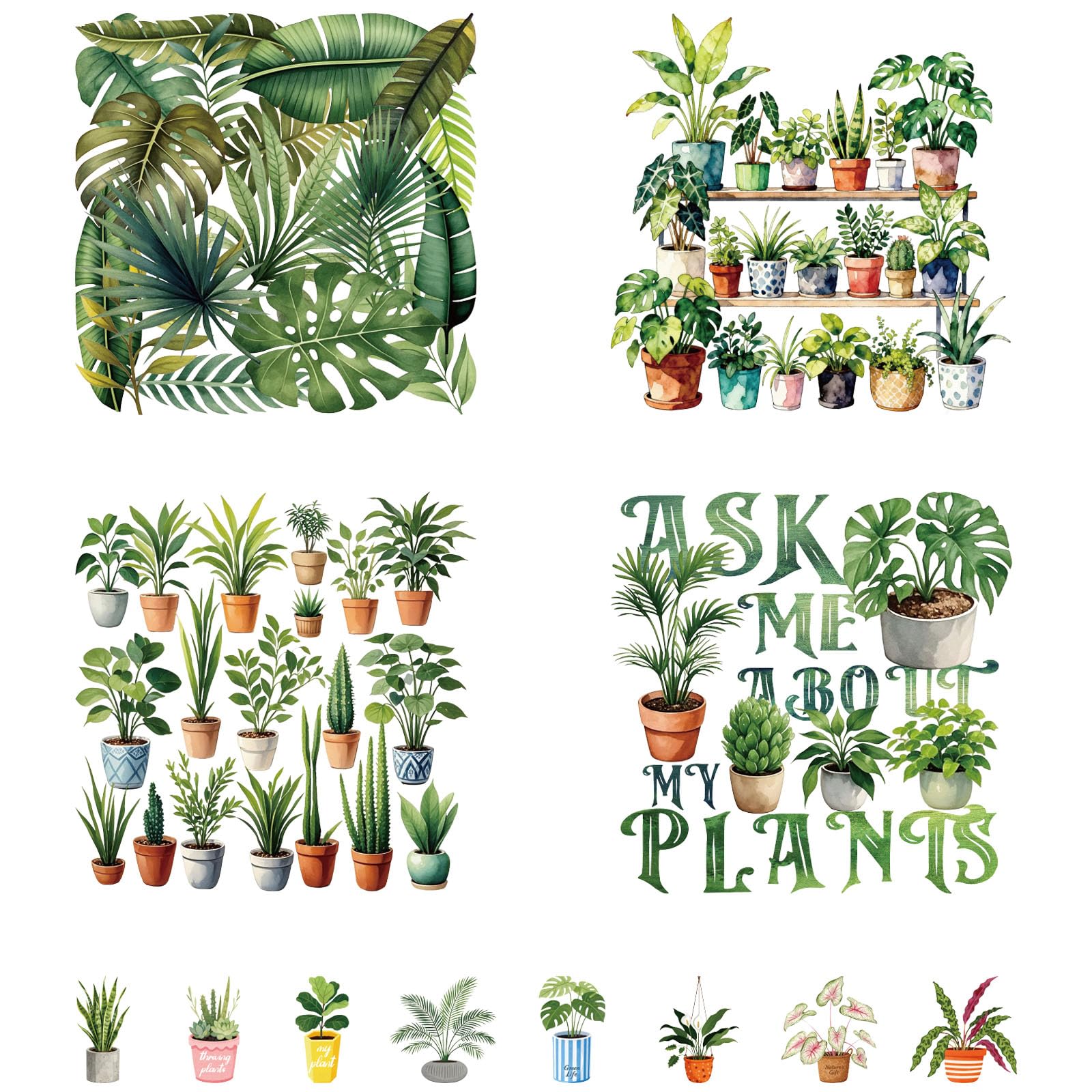 SUPERDANT 12Pcs Leaves and Plants Heat Transfer Stickers Potted Plant Iron on Transfers Iron on Patches Stickers Washable Sticker Paper for Clothing T-Shirt DIY Applique