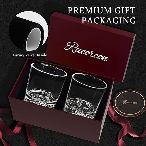 Miniatura 8 de Juego de 2 vasos de whisky de cristal, 10 onzas, de diseño de rocas antiguas para whisky, bourbon, ron y bebida de cóctel, regalo de lujo para