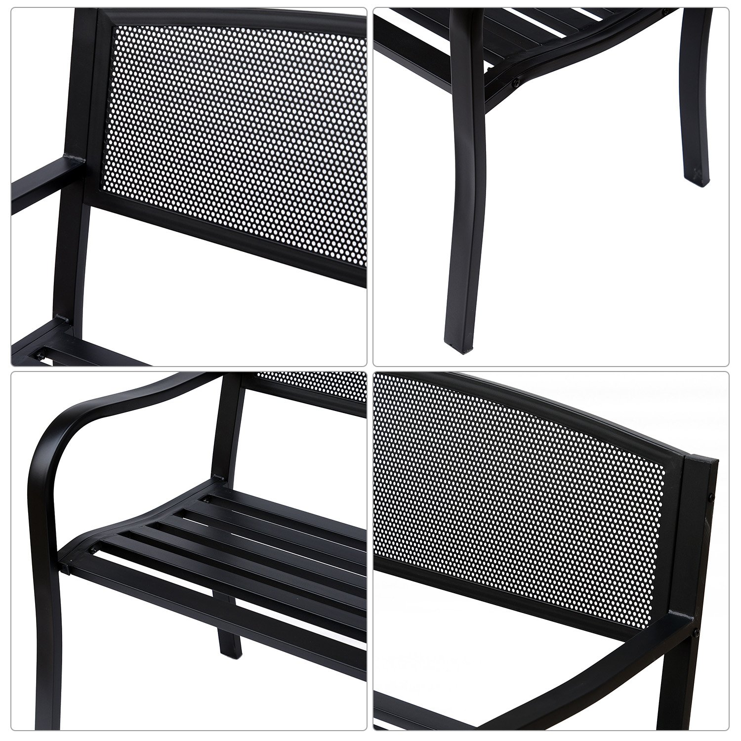Outsunny Banc 3 Places de Jardin terrasse Style Contemporain 127L x 60l x 87H cm métal époxy anticorrosion Noir