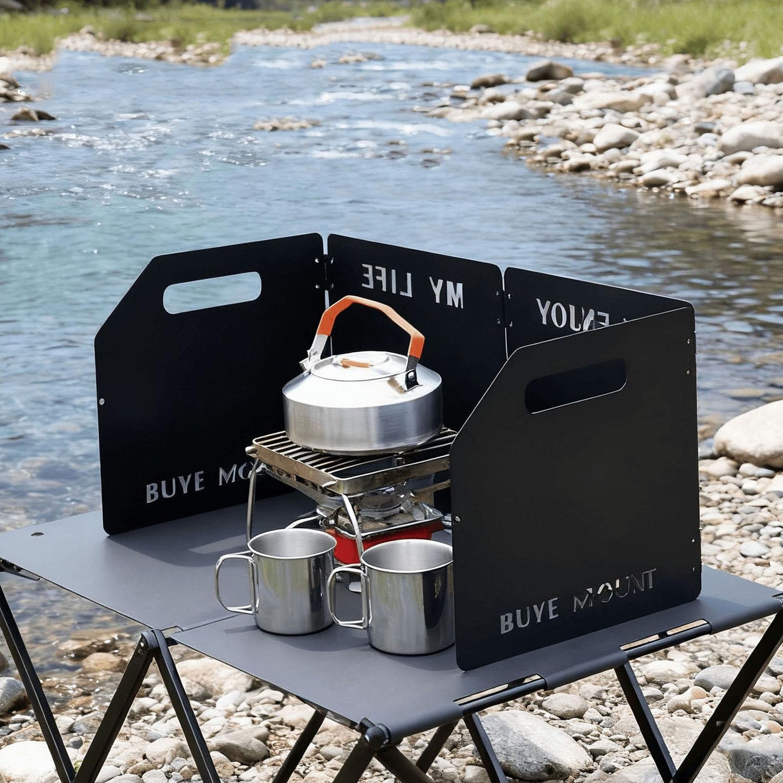 Dilwe Parabrisas de Estufa de Camping, Parabrisas de Estufa de Gas Plegable de 4 Placas con Bolsa de Almacenamiento para Picnic Al Aire, Mochilero, Cocina, Negro
